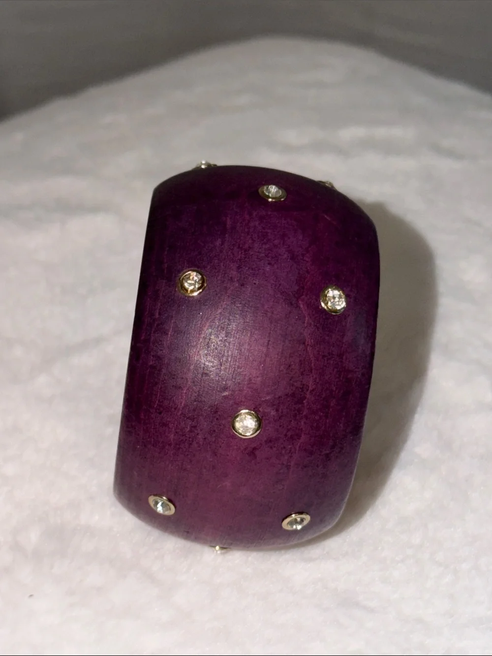 Purple Wide Dome Wooden Bangle Bracelet with Crystal Accents - Picture 5 of 5